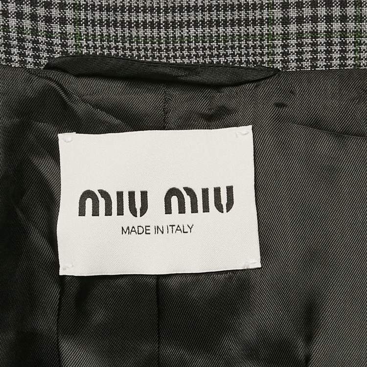 Pre Owned Miu Miu Antracite Grey Prince Of Wales Check Wool Belted Blazer and Skirt Set XS/M