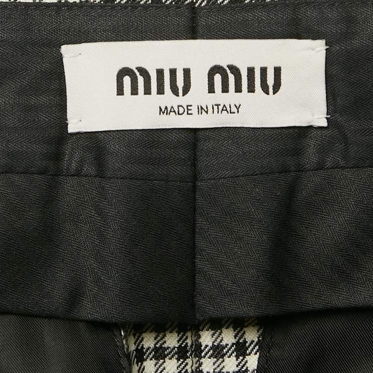 Pre Owned Miu Miu Black Gingham Wool Knife Pleated Mini Skirt XS