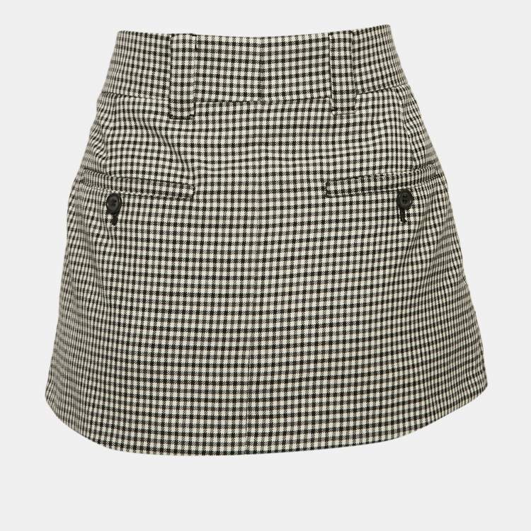Pre Owned Miu Miu Black Gingham Wool Knife Pleated Mini Skirt XS