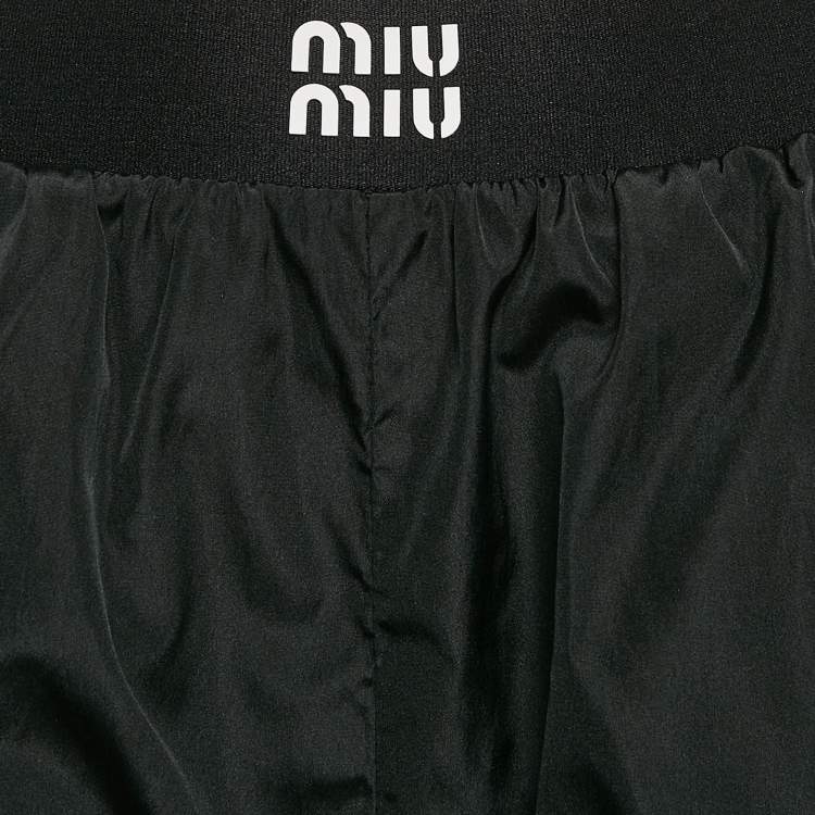 Pre Owned Miu Miu Black Logo-Print Technical Silk Shorts XS
