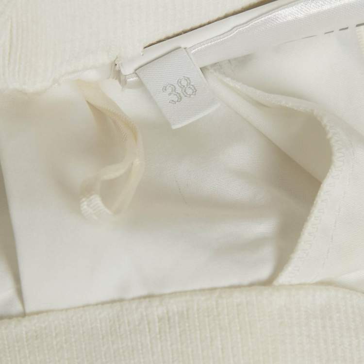 Pre Owned Miu Miu White Logo Intarsia Poplin Pleated Mini Skirt S
