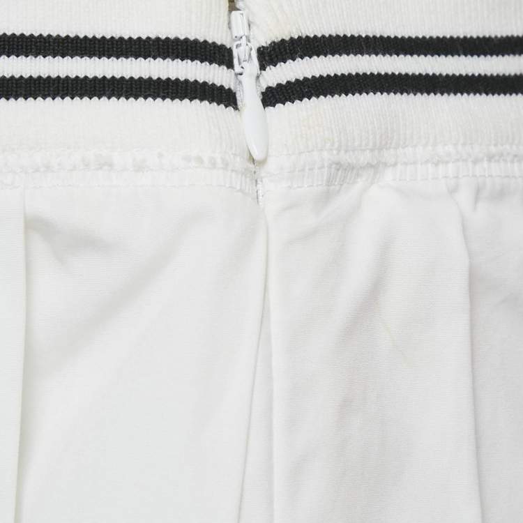 Pre Owned Miu Miu White Logo Intarsia Poplin Pleated Mini Skirt S