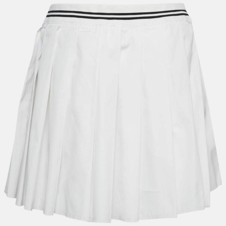 Pre Owned Miu Miu White Logo Intarsia Poplin Pleated Mini Skirt S