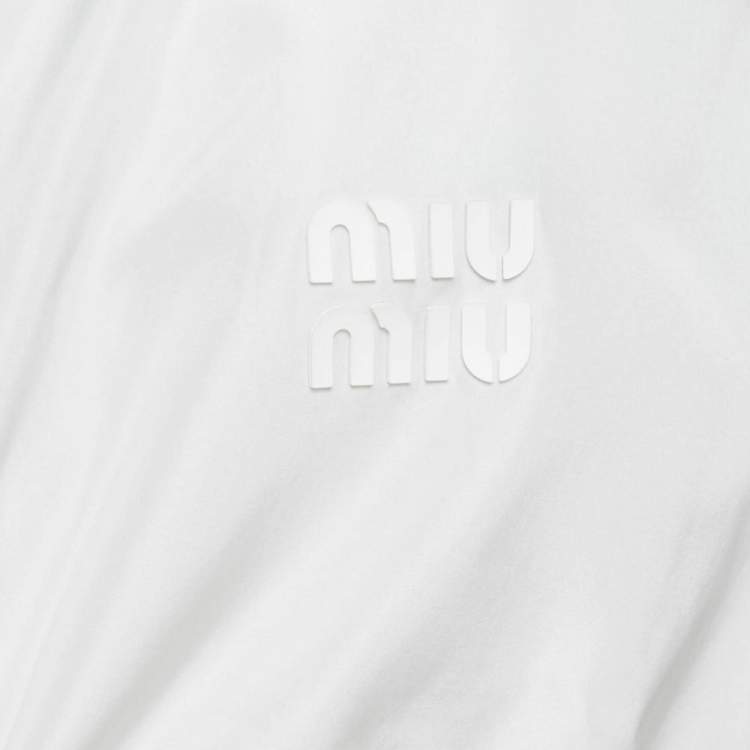 Pre Owned Miu Miu White Technical Silk Perforated Detail Crop Top XS