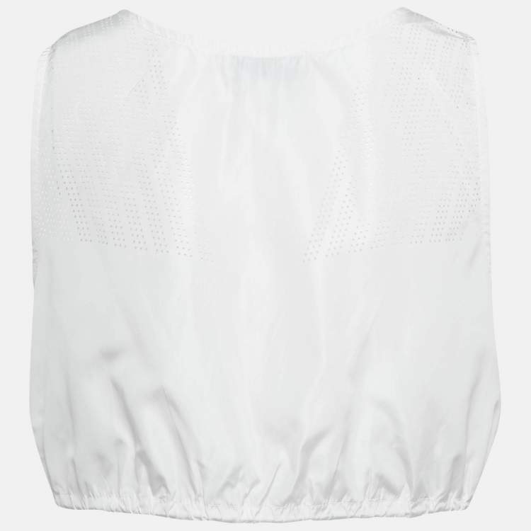 Pre Owned Miu Miu White Technical Silk Perforated Detail Crop Top XS