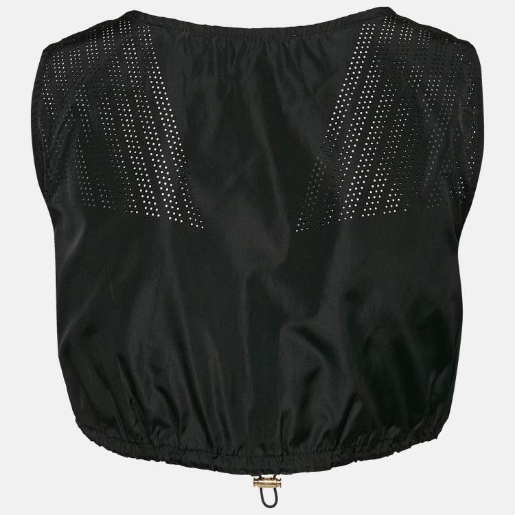 Pre Owned Miu Miu Black Technical Silk Perforated Detail Crop Top XS