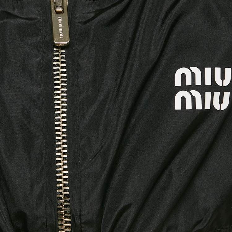 Pre Owned Miu Miu Black Technical Silk Perforated Detail Crop Top XS