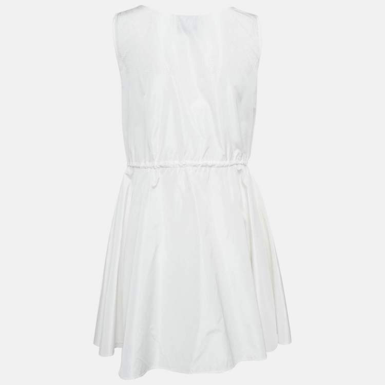 Pre Owned Miu Miu White Technical Silk Perforated Detail Sleeveless Mini Dress XS