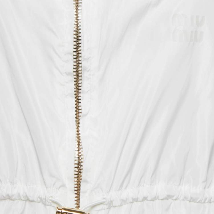 Pre Owned Miu Miu White Technical Silk Perforated Detail Sleeveless Mini Dress XS
