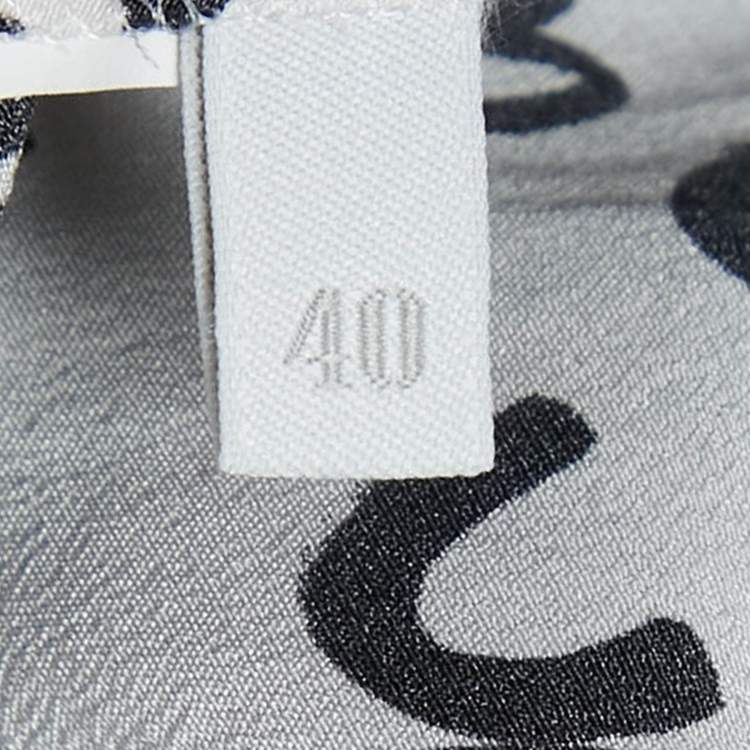 Pre Owned Miu Miu White/Black All Over print Silk Half Sleeve Shirt L