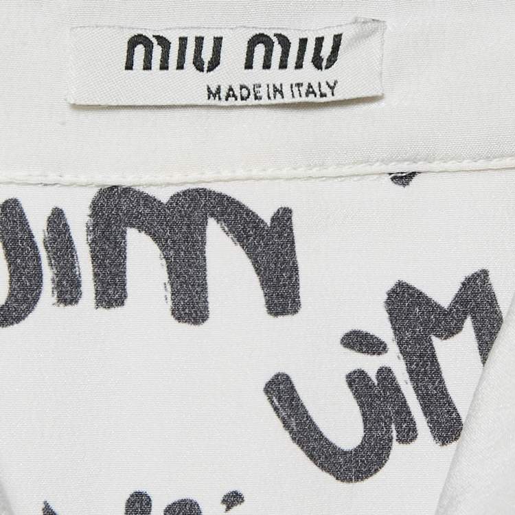 Pre Owned Miu Miu White/Black All Over print Silk Half Sleeve Shirt L