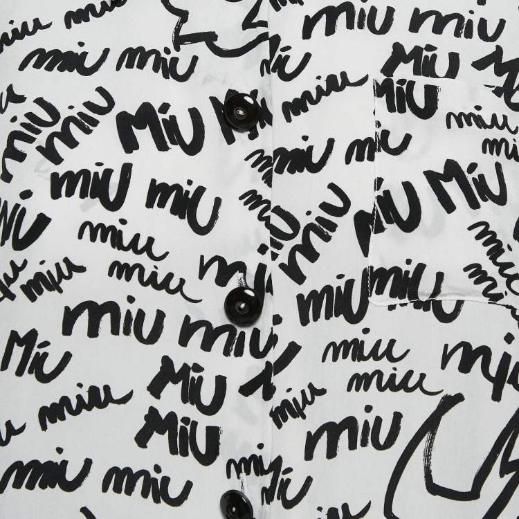 Pre Owned Miu Miu White/Black All Over print Silk Half Sleeve Shirt L