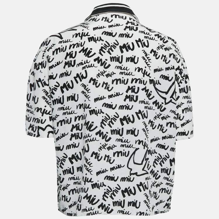 Pre Owned Miu Miu White/Black All Over print Silk Half Sleeve Shirt L