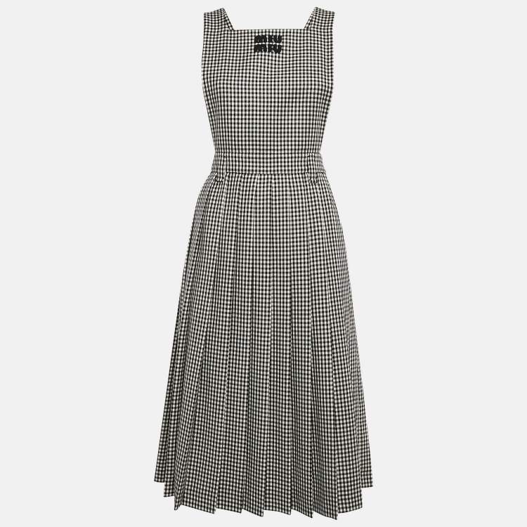 Pre Owned Miu Miu Black/White Gingham Wool Jumper Midi Dress S