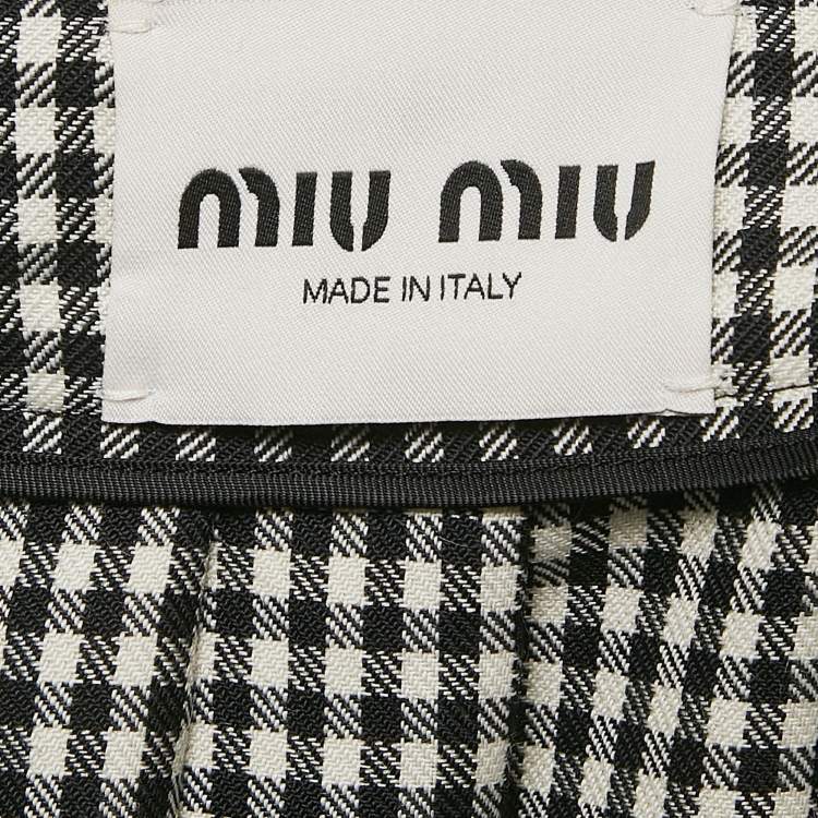 Pre Owned Miu Miu Black/White Gingham Wool Jumper Midi Dress S