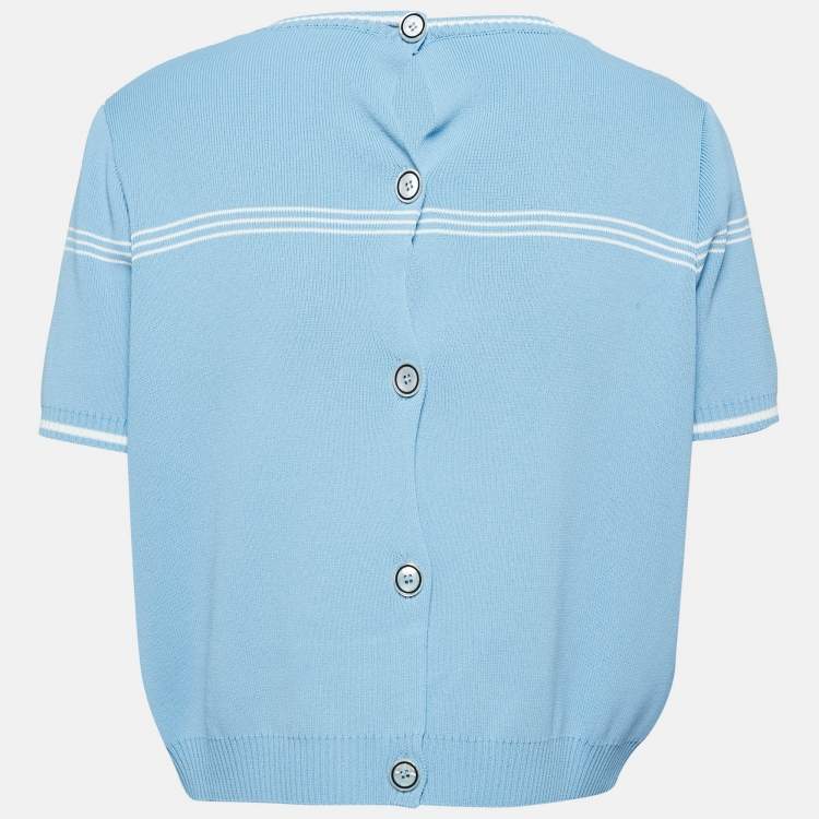 Pre Owned Miu Miu Blue Jersey Button Front Short Cardigan M