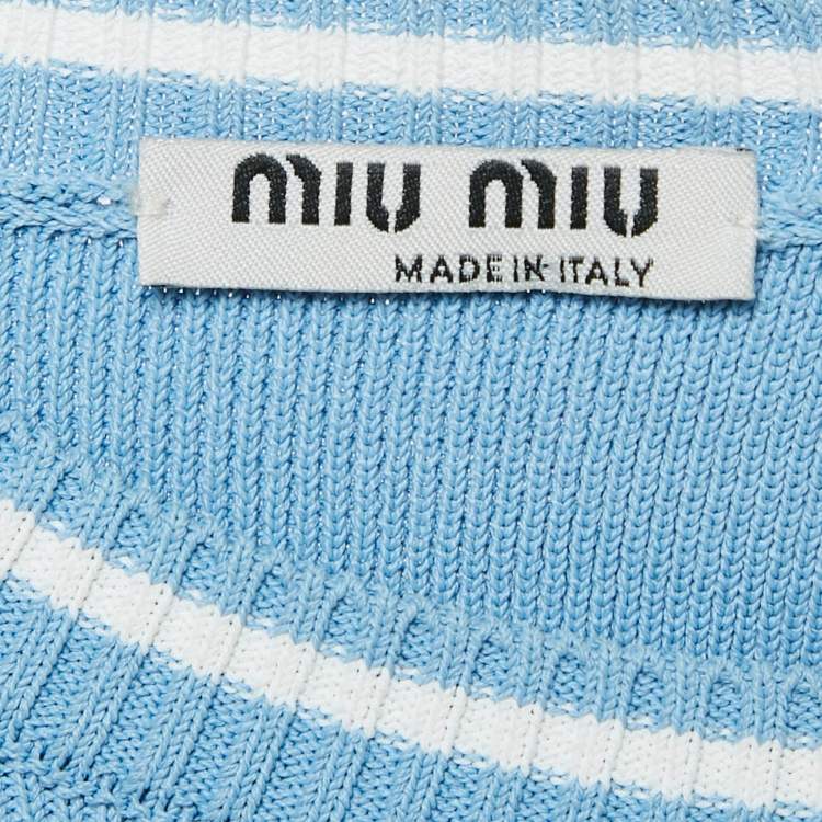 Pre Owned Miu Miu Blue Jersey Button Front Short Cardigan M