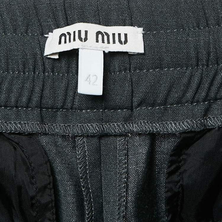 Pre Owned Miu Miu Charcoal Black Wool Blend Straight Leg Trousers M