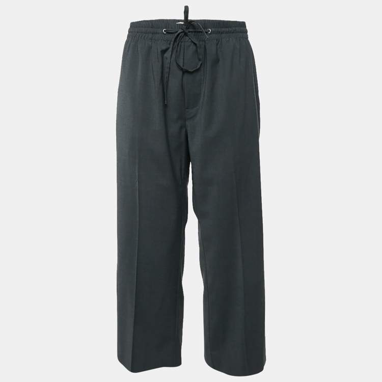 Pre Owned Miu Miu Charcoal Black Wool Blend Straight Leg Trousers M