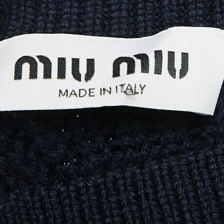 Pre Owned Miu Miu Navy Blue Wool Rib Knit Mini Skirt M