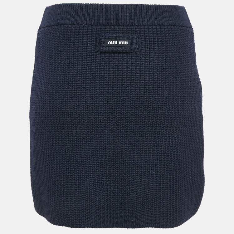 Pre Owned Miu Miu Navy Blue Wool Rib Knit Mini Skirt M
