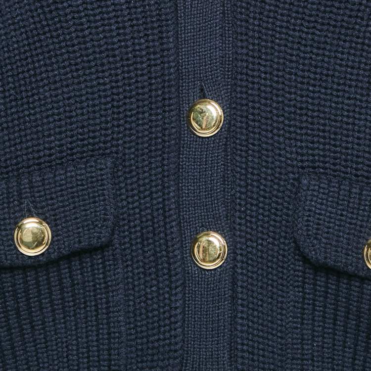 Pre Owned Miu Miu Navy Blue Wool Rib Knit Button Front Cardigan M