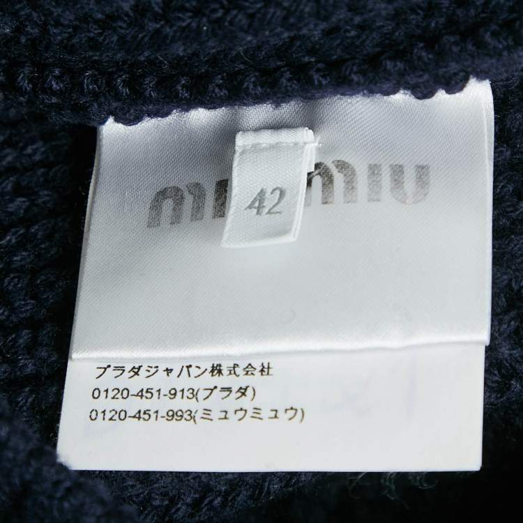 Pre Owned Miu Miu Navy Blue Wool Rib Knit Button Front Cardigan M
