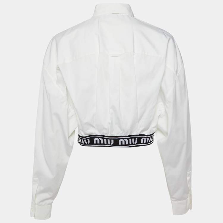 مملوكة مسبقًا Miu Miu White Cotton Logo Band Cropped Shirt M