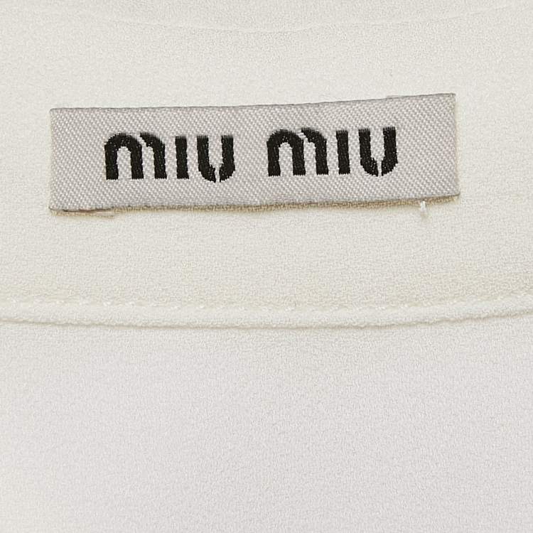 Pre Owned Miu Miu White Crepe Ruffled Lace Trim Detail Blouse S