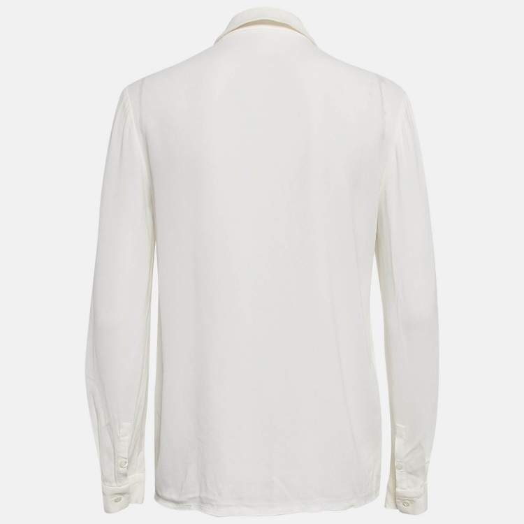 Pre Owned Miu Miu White Crepe Ruffled Lace Trim Detail Blouse S