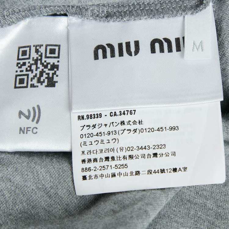 Pre Owned Miu Miu Grey Logo Print Cotton Knotted Crop Top M