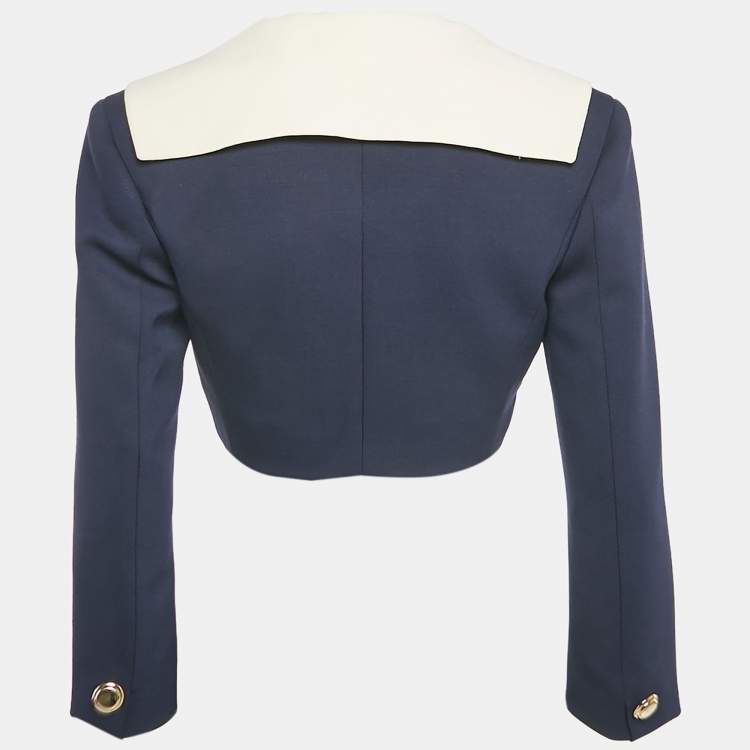 Pre Owned Miu Miu Navy Blue Virgin Wool Crop Jacket XS