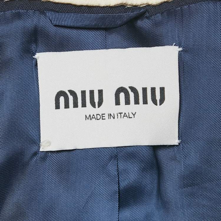 Pre Owned Miu Miu Navy Blue Virgin Wool Crop Jacket XS