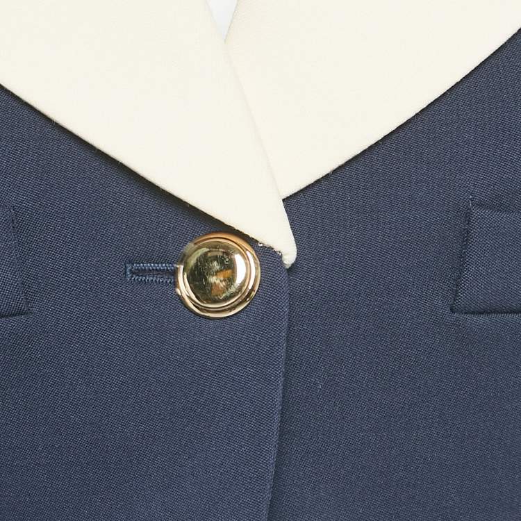 Pre Owned Miu Miu Navy Blue Virgin Wool Crop Jacket XS