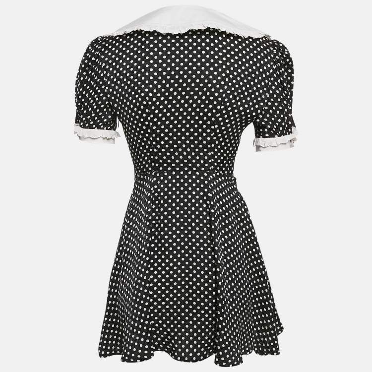 Pre Owned Miu Miu Black Polka Dots Print Satin Peter Pan Collar Mini Dress XS