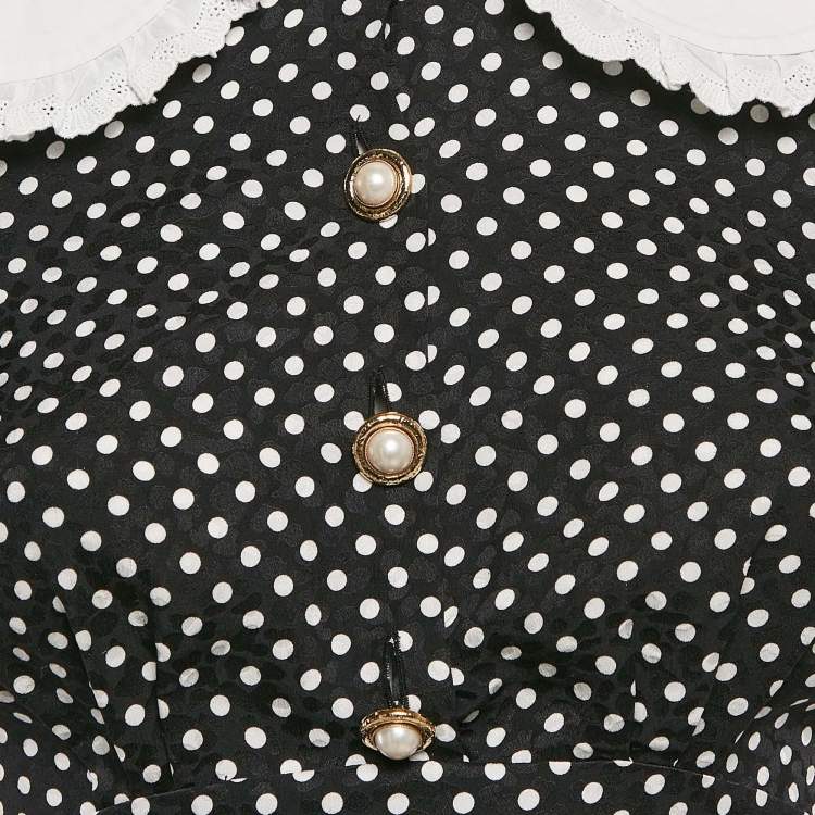 Pre Owned Miu Miu Black Polka Dots Print Satin Peter Pan Collar Mini Dress XS