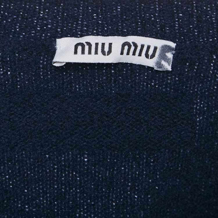مملوكة مسبقًا Miu Miu Navy Blue Wool V-Neck Crop Sweater S