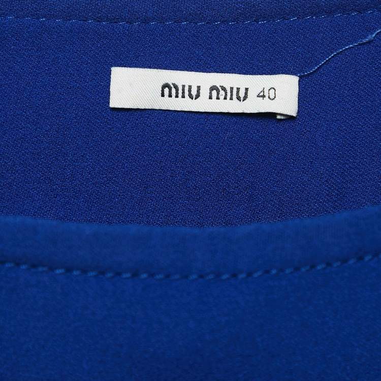 Pre Owned Miu Miu Blue Colorblocked Crepe Mini Skirt S