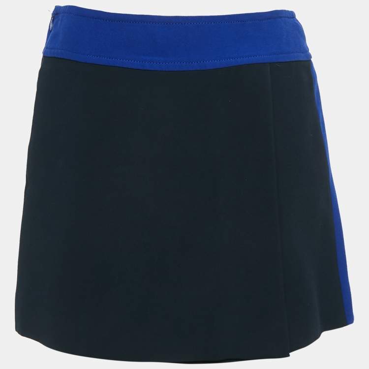 Pre Owned Miu Miu Blue Colorblocked Crepe Mini Skirt S