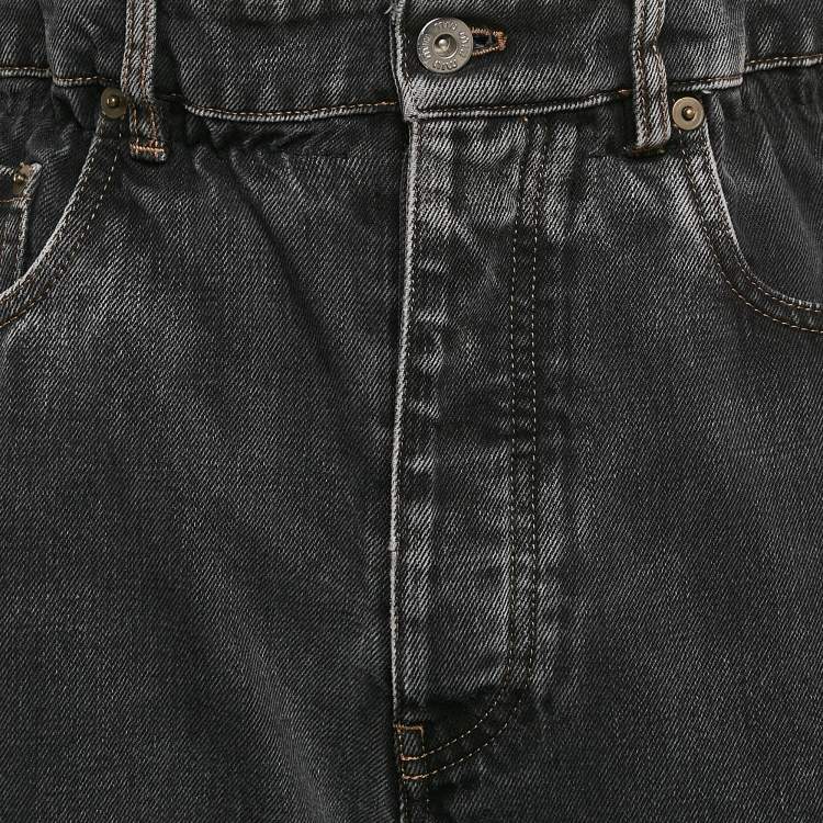 Pre Owned Miu Miu Black Faded Denim Ruffled Waist Jeans S Waist 26"
