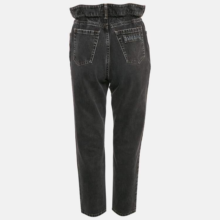 Pre Owned Miu Miu Black Faded Denim Ruffled Waist Jeans S Waist 26"