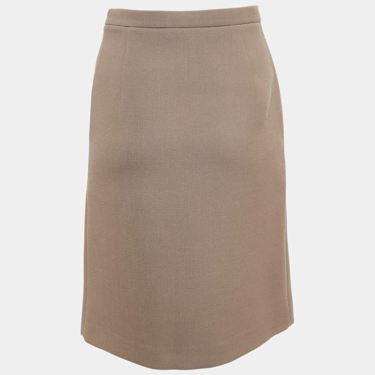 Pre Owned Miu Miu Brown Textured Wool Pencil Skirt S