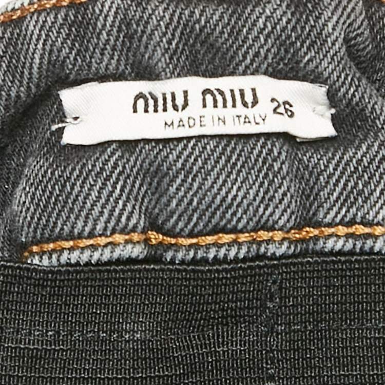 Pre Owned Miu Miu Black washed Denim Elasticized Waist Shorts S Waist 26"