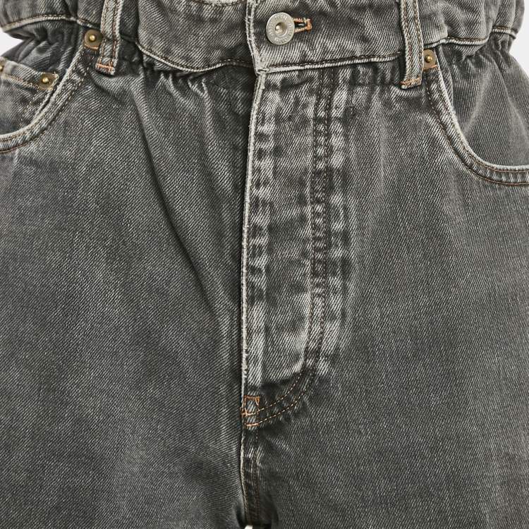 Pre Owned Miu Miu Black washed Denim Elasticized Waist Shorts S Waist 26"