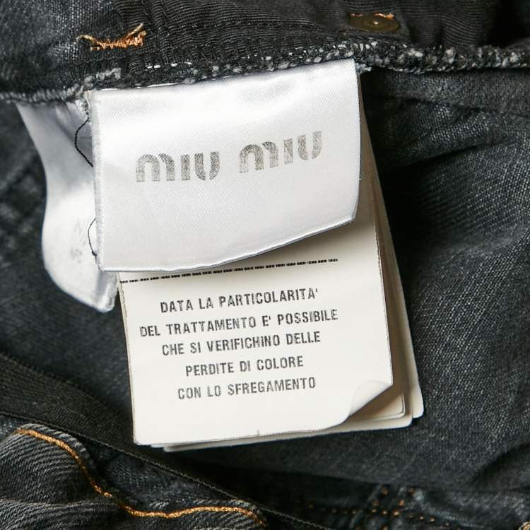 Pre Owned Miu Miu Black washed Denim Elasticized Waist Shorts S Waist 26"