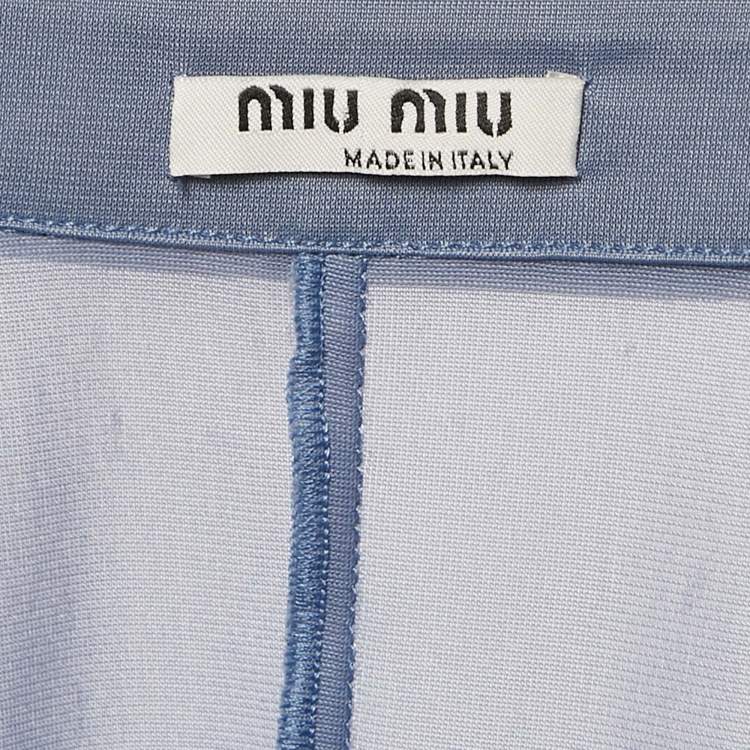 Pre Owned Miu Miu Blue Jersey Zip-Up Semi Sheer Shirt S