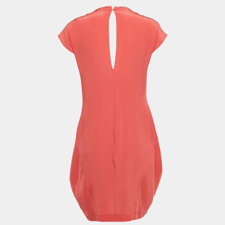 Pre Owned Miu Miu Pink Silk Drape Detail Mini Dress M