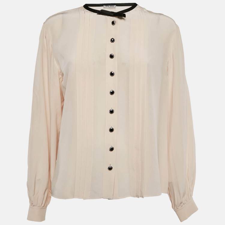 Pre Owned Miu Miu Pink Silk Chiffon Button Front Blouse S