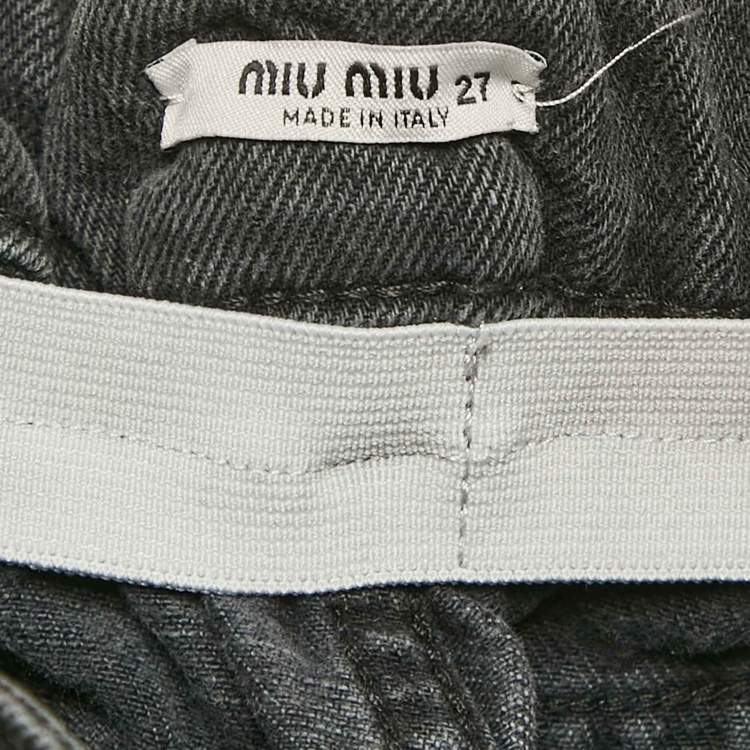Pre Owned Miu Miu Black Washed Denim Elasticized Waist Shorts S Waist 27"