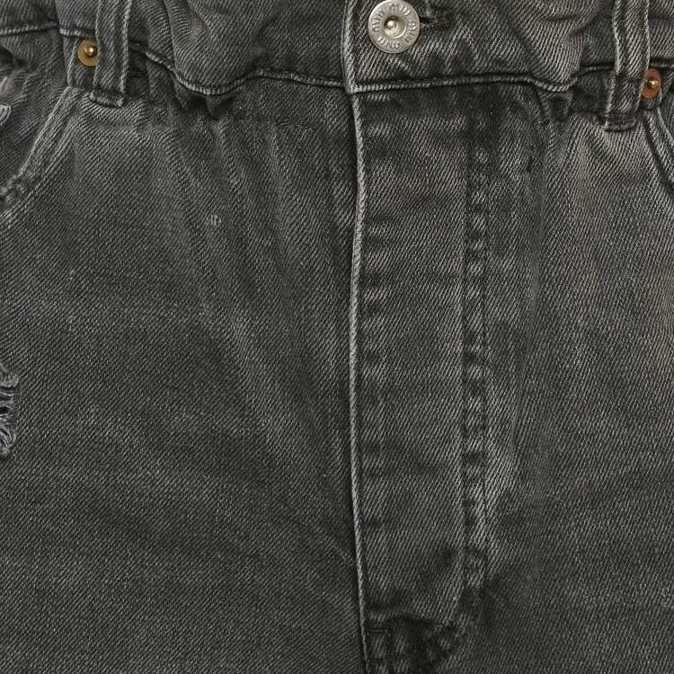 Pre Owned Miu Miu Black Washed Denim Elasticized Waist Shorts S Waist 27"
